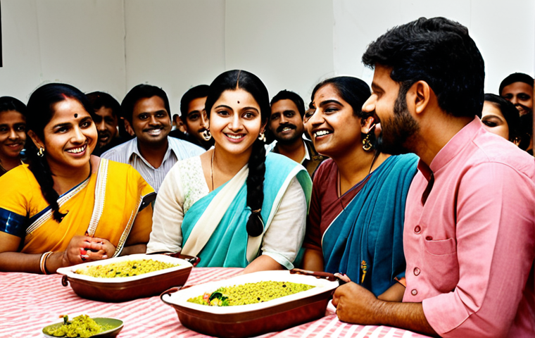 **A group of diverse people happily participating in a Bengali language community event, sharing knowledge and experiences with each other. The scene should evoke a sense of belonging, learning, and cultural exchange.**