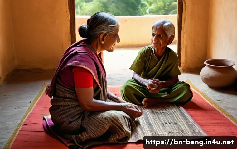 벵골어 속담과 관용구 - **Prompt 1: The Wisdom of Ages in a Rural Setting**
"A cozy, sun-drenched scene inside a traditi...