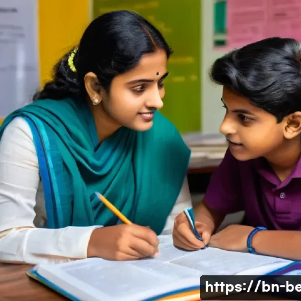 벵골어 개인 교습 - A dedicated Bengali female tutor attentively teaching a single student in a cozy, well-lit room fill...