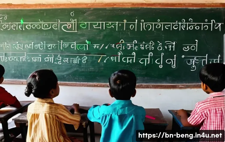 벵골어 어순 - A detailed educational illustration showing a Bengali language classroom scene with a teacher explai...