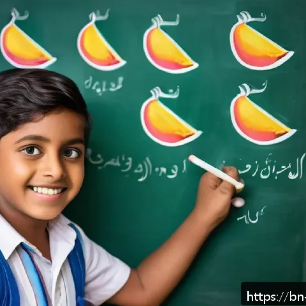 벵골어 단어 암기법 - A vibrant and colorful classroom scene with a young Bengali student joyfully learning language by cr...