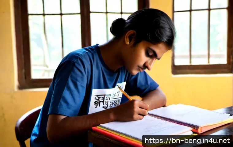 Home 17 벵골어 시험 준비법 - Photorealistic study scene of a Bengali-speaking university student preparing for an exam at a tidy ...
